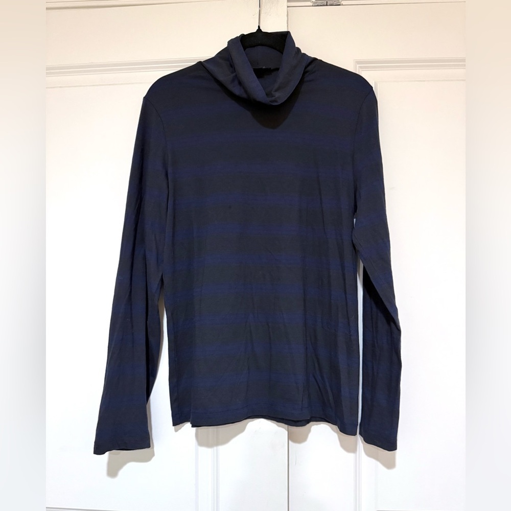 J Crew Tissue Turtleneck Striped Cotton Long Sleeve Dark Blue & Black sz XL NWOT
